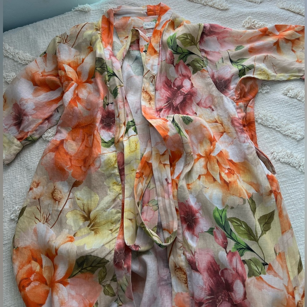 The Lazy Poet Floral Linen Robe with Belt
